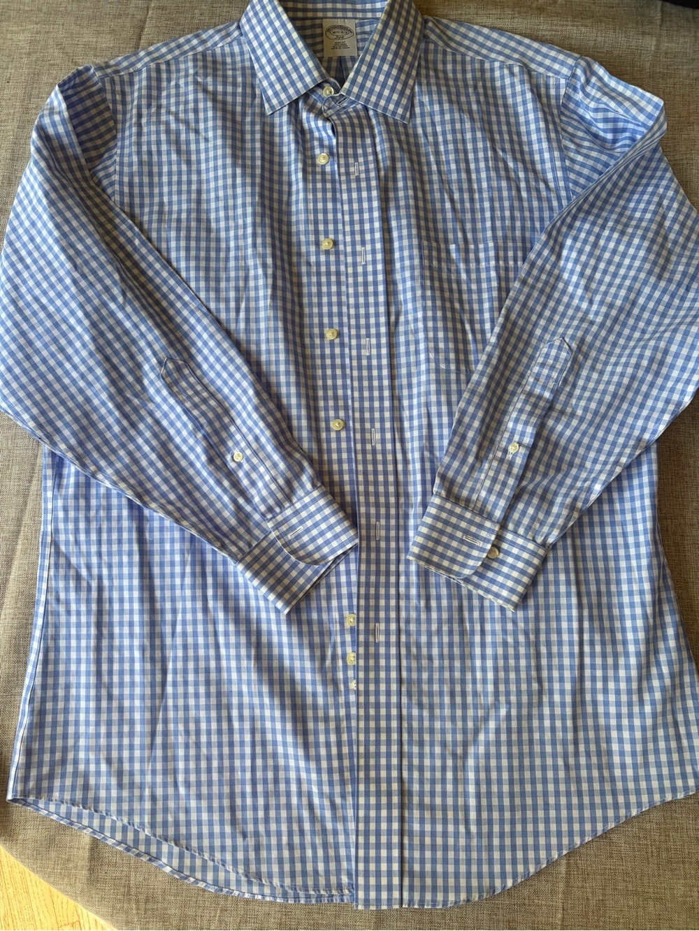 Brooks Brothers L Blue and White Gingham Button-Up Shirt